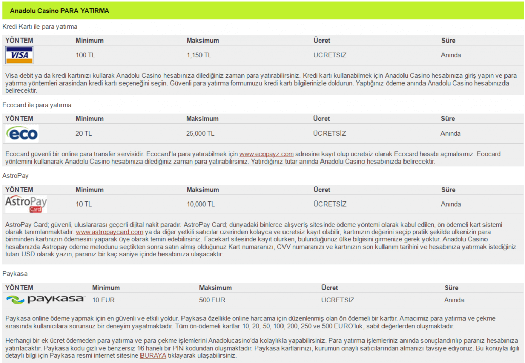 Anadolu Casino Para Yatırma